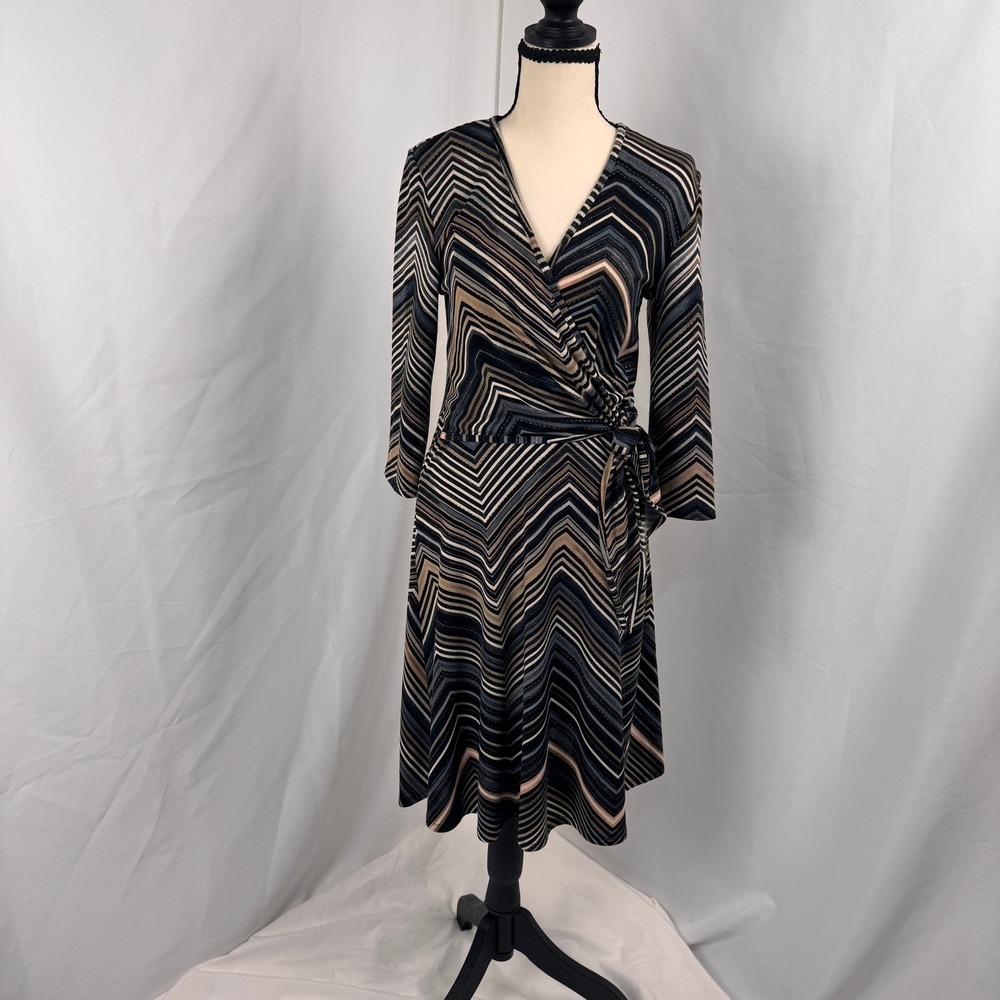 Sami & Jo Faux Wrap Dress Women S Multi-Color Chevron Geometric Pattern